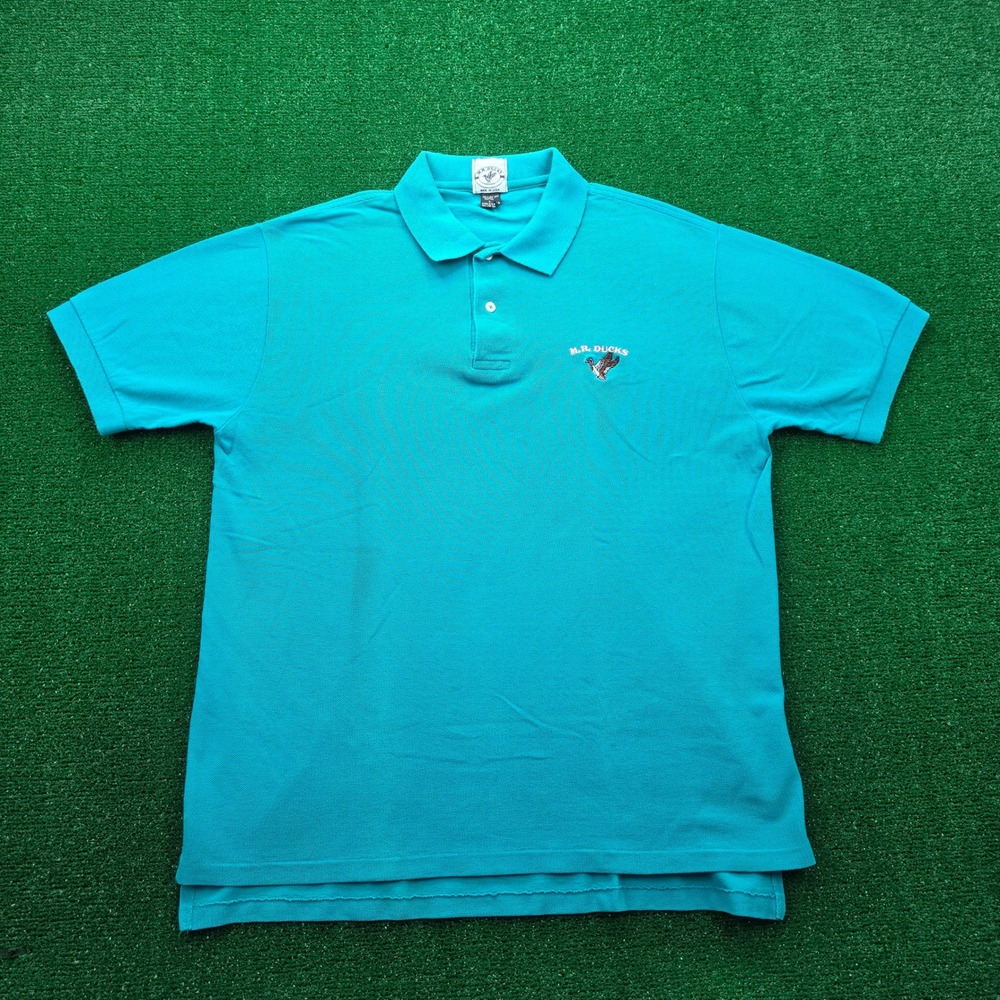 Vintage MR Ducks Polo Shirt Mens Large Teal Short Sleeve Embroidered Made in USA